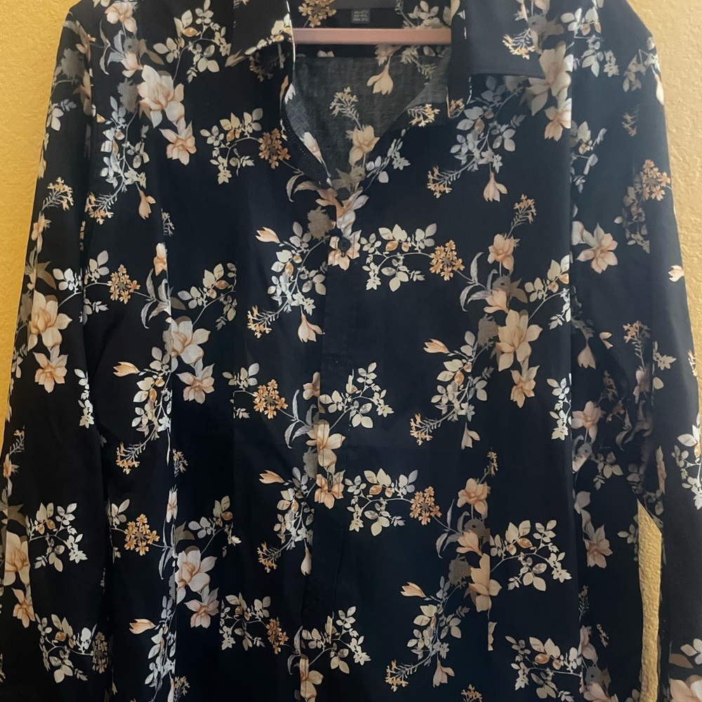 Black Long Sleeve Notched Collar Casual Button Down Shirt